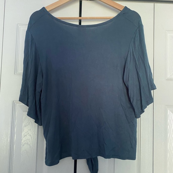 dark teal dressy top with tie - Picture 2 of 3